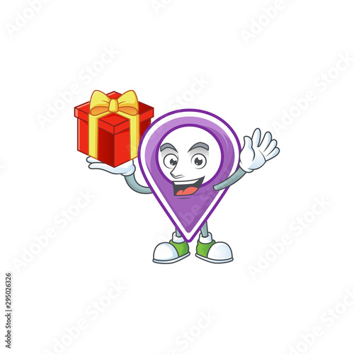 Bring gift pin location cartoon on white background