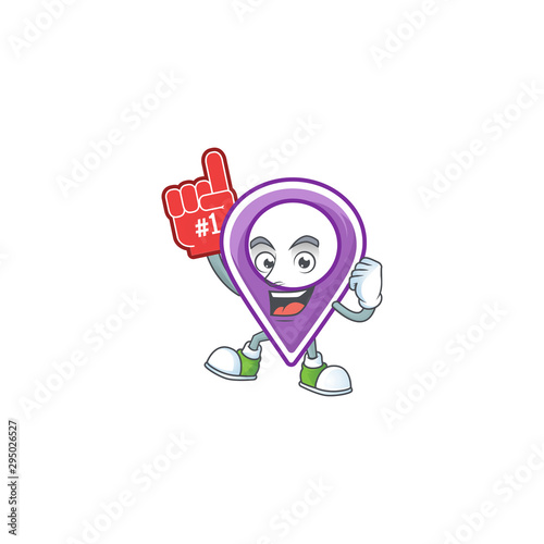 Foam finger pin location cartoon on white background