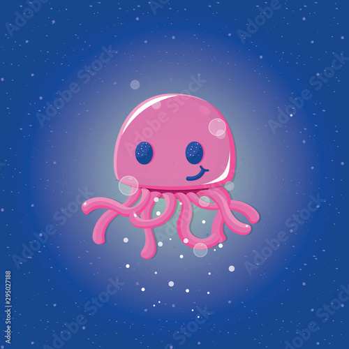 Cute jelly fish with deep blue sea background.