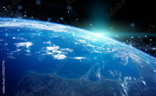 Global datas exchanges and connections system over the globe 3D rendering elements of this image furnished by NASA #295027793