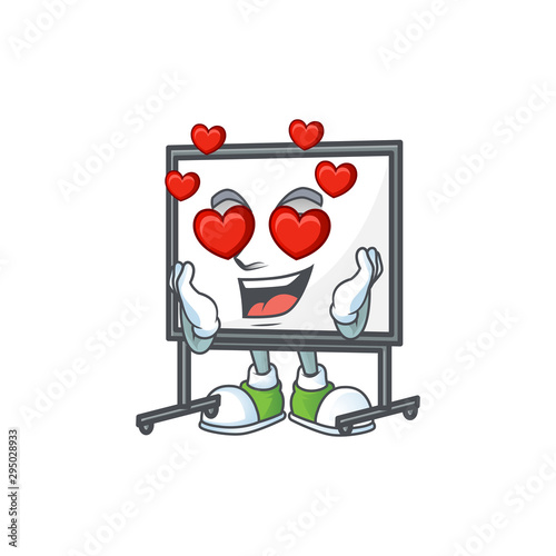 In love white board cartoon character with mascot