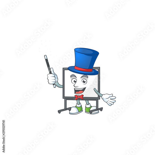 Magician white board cartoon on white background