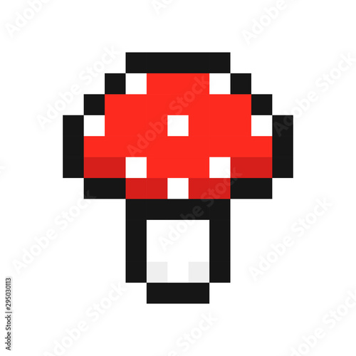Mushroom. Fly agaric. Pixel art. Retro game style. Vector illustration.