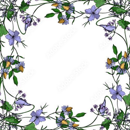 Vector Wildflowers floral botanical flowers. Black and white engraved ink art. Frame border ornament square.