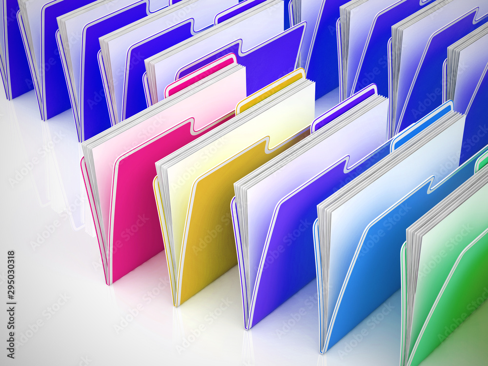 Files of folders concept icon shows data records for filing and record keeping - 3d illustration Files of folders concept icon shows data records for filing and record keeping - 3d illustration