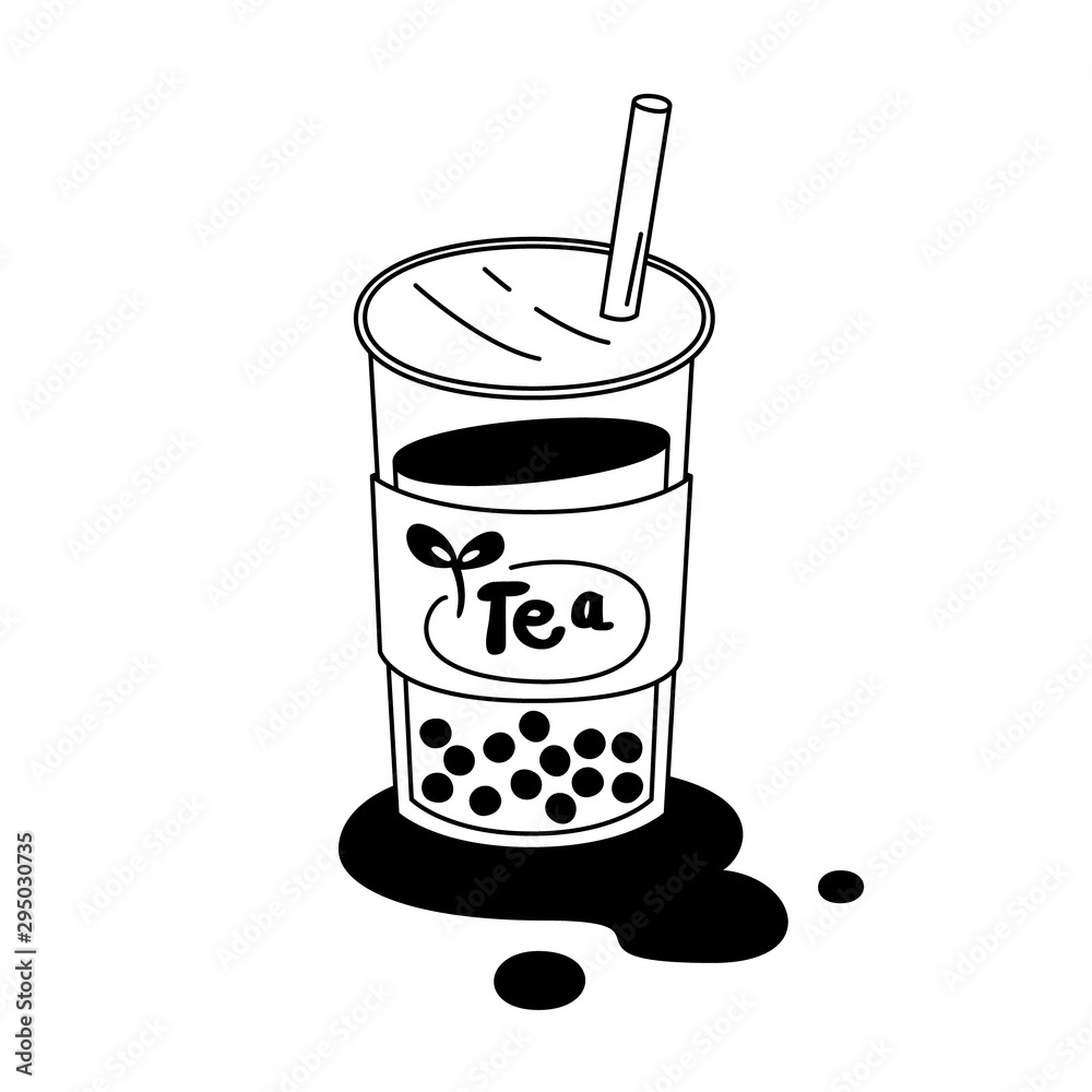 Hand drawing styles Milk tea with bubble in glass. Bubble tea doodle