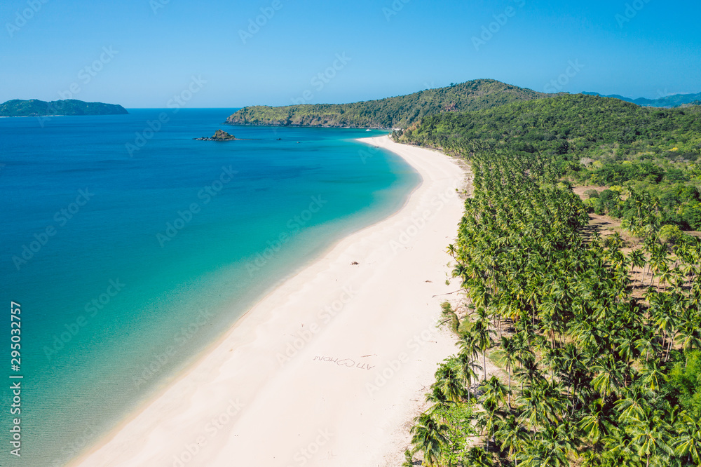 Aerial view of Nacpan beach on Palawan, Philippines