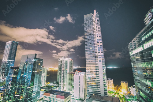 Beautiful buildings of Miami at night, FL
