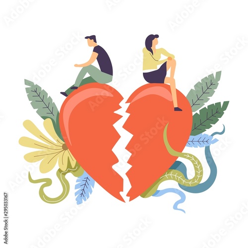 Relationship themed couple break up concept illustration