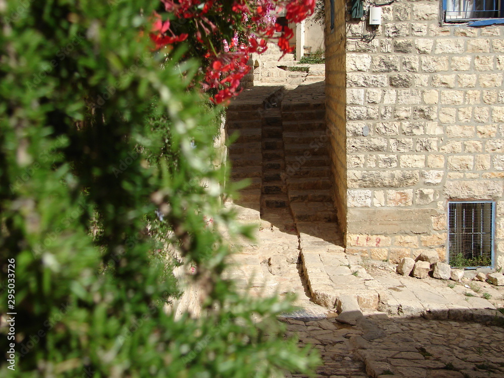 Narrow cobbled ancient streets in traditional town Deir el Qamar, Lebanon