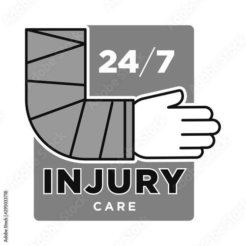 Injury care emergency medical service centre grey and white graphic logo with hand in bandage