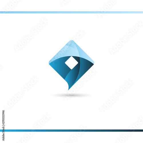 Modern abstract blue vector logo design template. Diamond or mountains. 3D effect.
