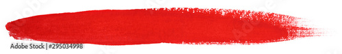 Fényképezés Red stroke of gouache paint brush isolated on white