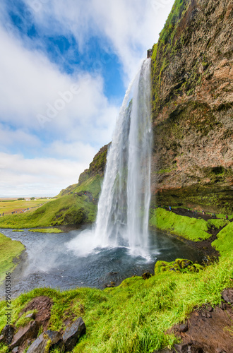 Seljaland Waterfalls  Iceland. Amazing landscape with water and vegetation