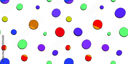 Multicolored doodle circles with shadows. Funny cartoon colored seamless pattern.