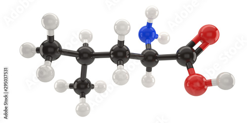 Fototapeta Naklejka Na Ścianę i Meble -  Leucine molecule structure 3d illustration with clipping path