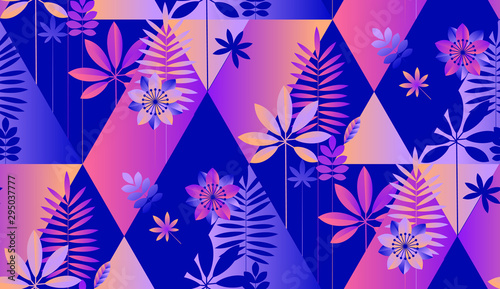 Neon tropical foliage and florals seamless pattern