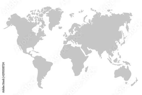 Grey World Map. The Five continents. Vector Illustration.
