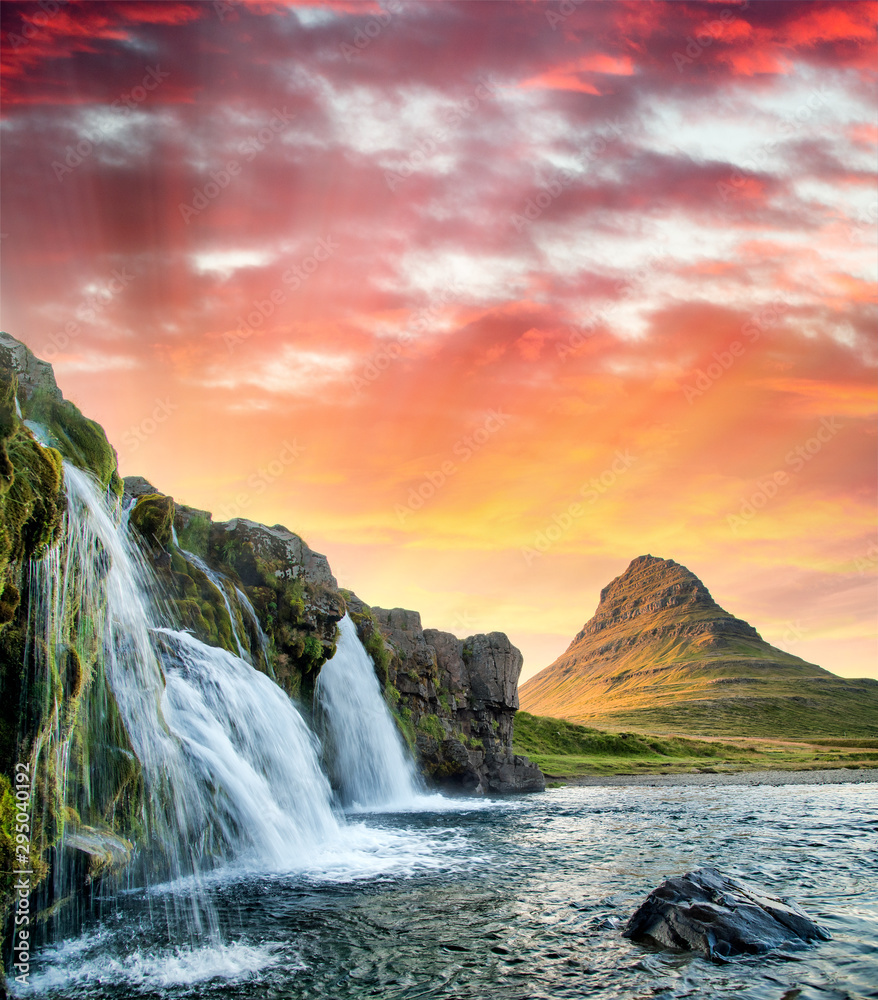 Kirkjufell Waterfalls in Snaefellnes Peninsula, Iceland