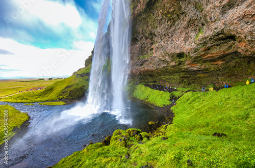 Seljaland Waterfalls  Iceland. Amazing landscape with water and vegetation