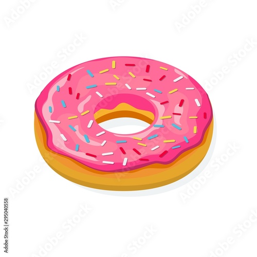 donut with pink glaze. Donut isometric icon, concept unhealthy food, fast food , vector illustration in flat style