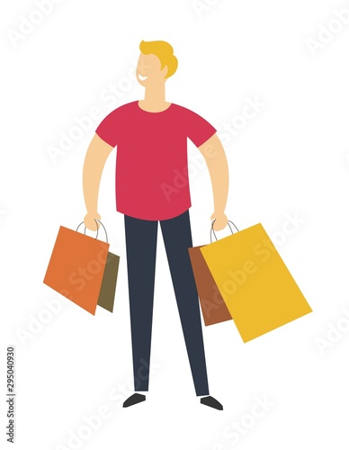 Shopping experience of a person standing with paper bags in hands