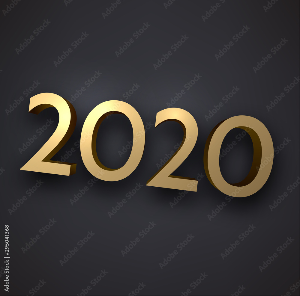Gold 2020 New Year 3d sign on grey background. Gold 2020 New Year 3d sign on grey background.