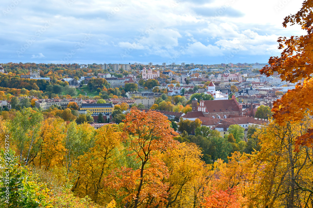 View of Vilnius  in autumn day as seen from Three Crosses hill, Lithuania
