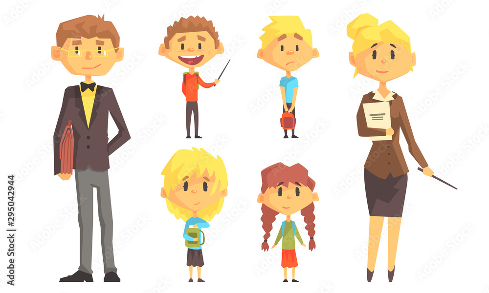 Funny School Children and Teachers Cartoon Characters Set Vector Illustration Funny School Children and Teachers Cartoon Characters Set Vector Illustration
