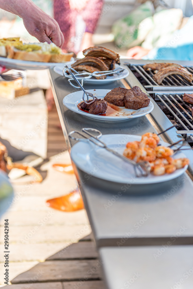 Barbecue buffet in summer at a restaurant