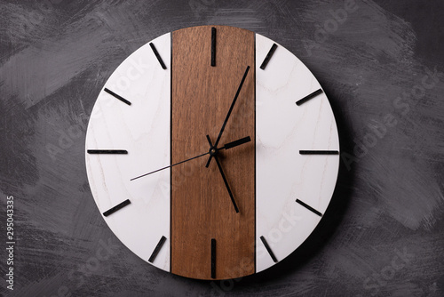 Wallpaper Mural wall wooden clock at gray background texture Torontodigital.ca