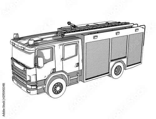 sketch of a fire truck with hatching vector