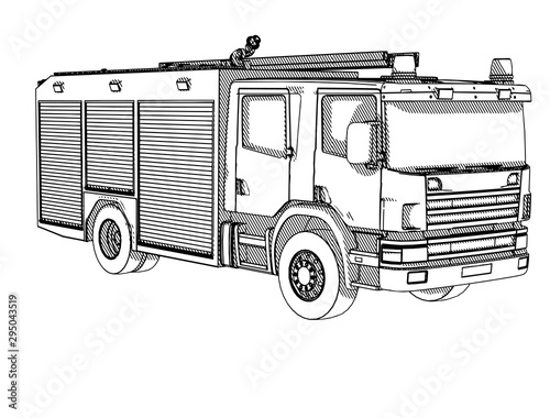Murais de parede sketch of a fire truck with hatching vector