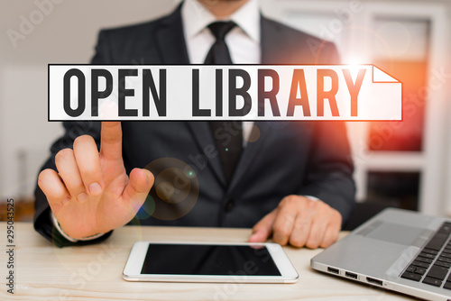 Text sign showing Open Library. Business photo text online access to analysisy public domain and outofprint books