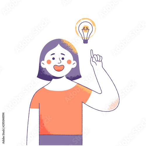 young girl pointed to a light bulb because she had a new idea