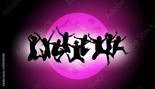 festa, ragazzi, silhouette, felicità, allegria