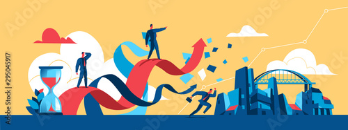 Business society. Salesforce break-even horizon. Vector illustration