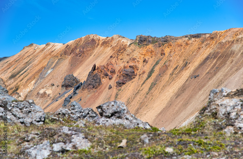 Mountains and rocks of Landmannalaugar, Iceland on a sunny day