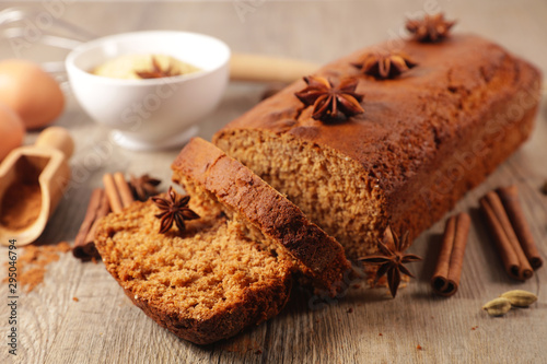 gingerbread cake with spices and ingredients