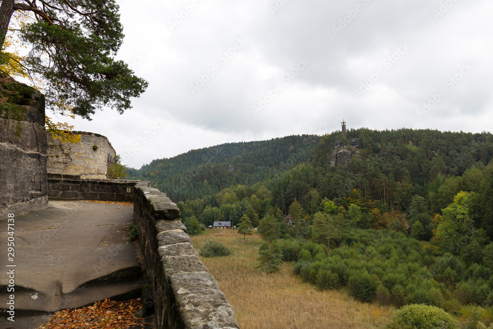 Details of the impregnable medieval rock castle Sloup from the 13th century in northern Bohemia, Czech Republic