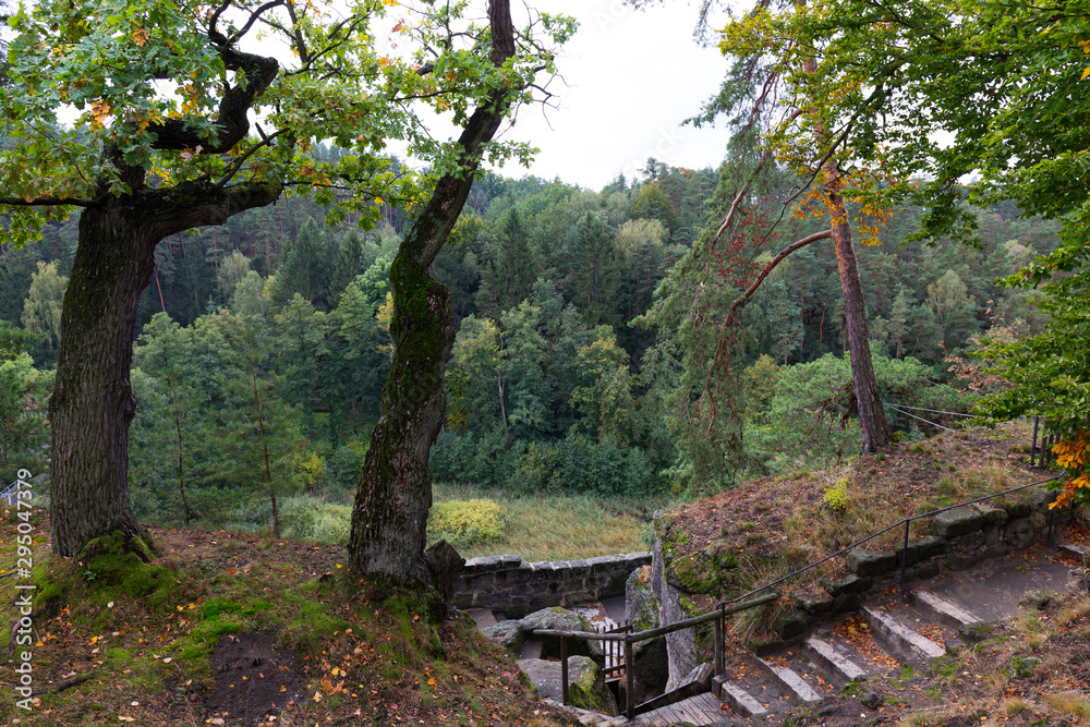 Details of the impregnable medieval rock castle Sloup from the 13th century in northern Bohemia, Czech Republic