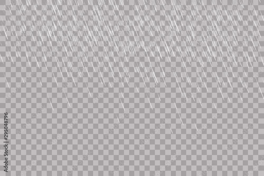 Fototapeta premium Rain transparent template background. Falling water drops texture. Nature rainfall on checkered background.