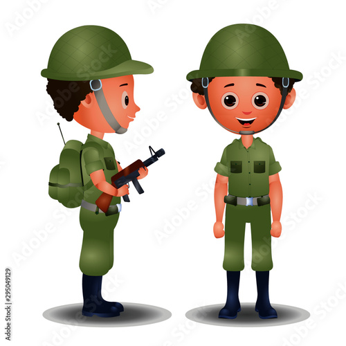 Soldier Side Profile and Frontal Pose Vector Cartoon Character