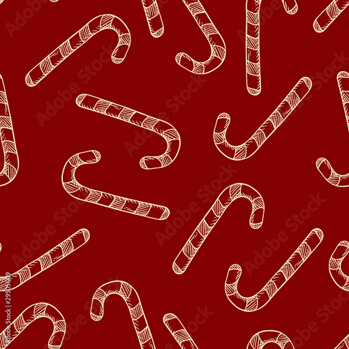 Vector Seamless Pattern of Sketch Candy Canes