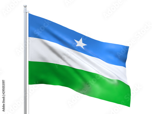 Foto Puntland flag waving on white background, close up, isolated
