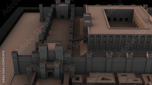 Babylon rotation zoom out drone view  - 3D model animation on a black background photo