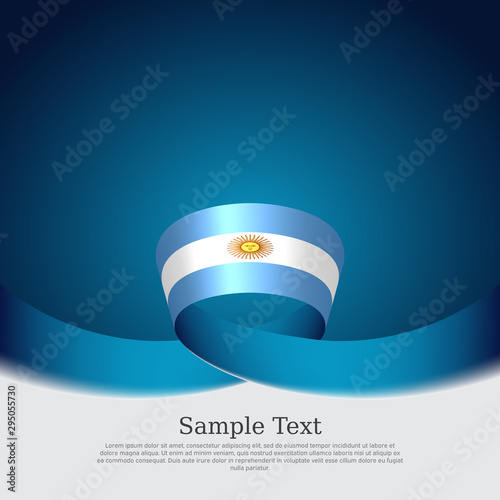 Argentina flag background. Wavy ribbon argentina flag colors on a blue white background. National poster. Vector banner design. State patriotic flyer, cover