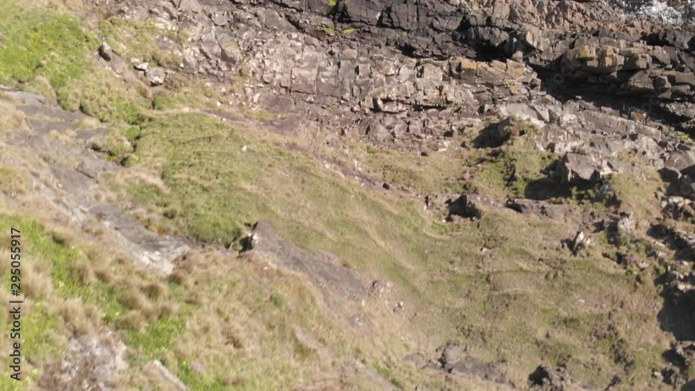 Bird's Eye View Rocky Cliffe Face Isle Of Skye West Coast Niest Point Aerial Cine D Bird's Eye View Rocky Cliffe Face Isle Of Skye West Coast Niest Point Aerial Cine D