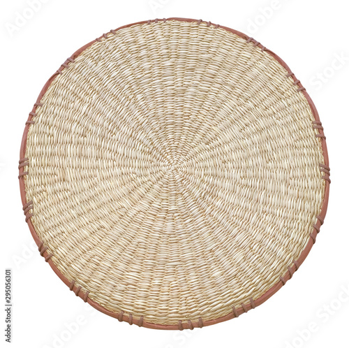 Straw woven round hand made texture isolated on white background with clipping path
