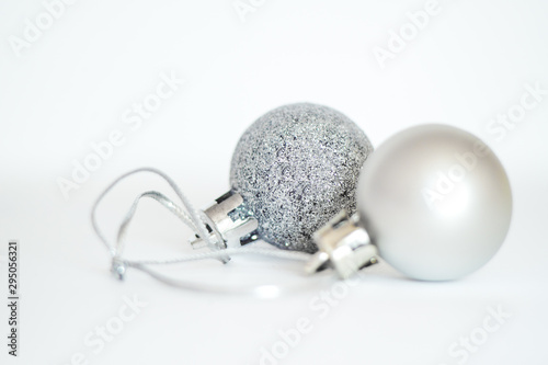 New year, Christmas, silver balloon Christmas toy isolated on white background